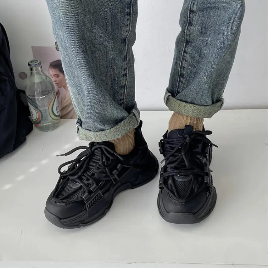 2023 Sneakers Women Platform Casual Shoes Fashion Sneakers Platform Basket Femme Grey Lace-Up Casual Chunky Shoes