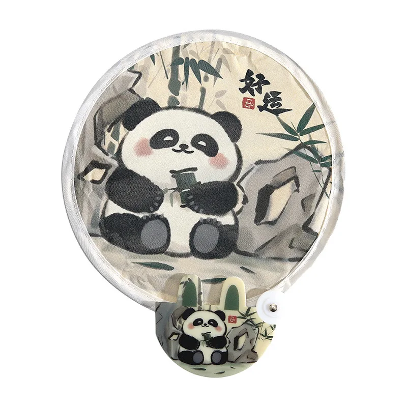 Chinese Style Cute Animal Reflector Folding Fan Cartoon Illustration Round Fan Portable Mini Round Fan Selfie Fan