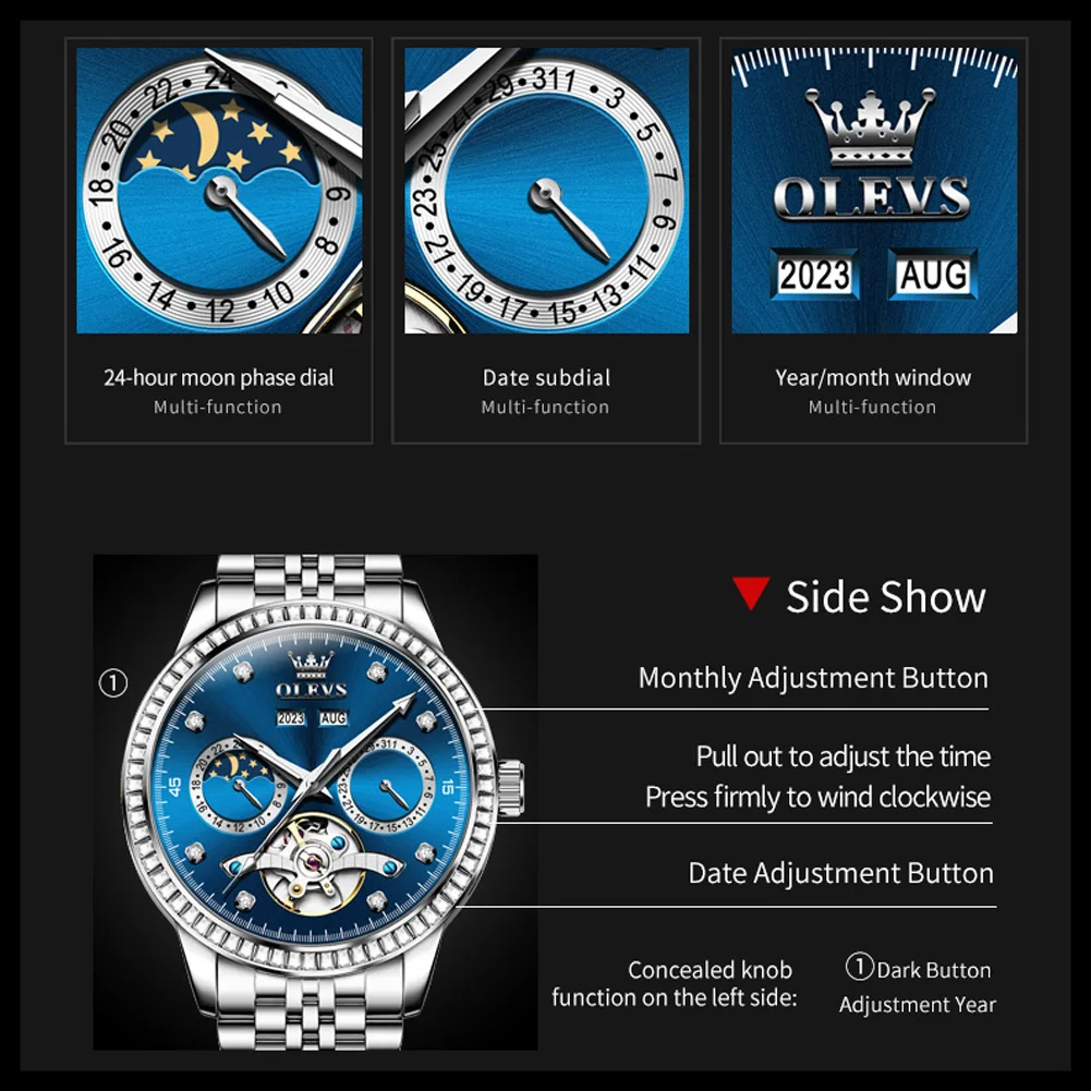 2024 Automatic Mechanical Mens Watches OLEVS Top Brand Waterproof Sport Automatic Date Quartz Watch For Men Relogio Masculino