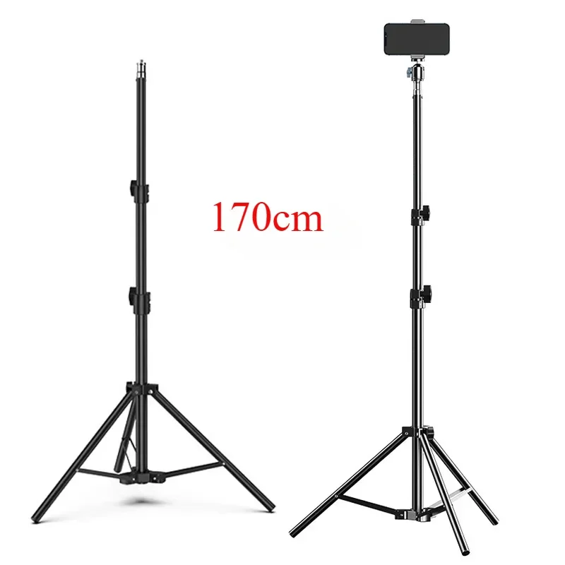 Kit de trípode de pie de metal de 170 cm | Soporte para cámara/teléfono para transmisión de ancla en vivo, termómetro con luz para selfies, uso en estudio/exteriores