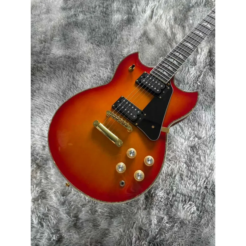6 Strings Cherry Sunburst Electric Guitar, Abalone Binding, Gold Hardware, HH Pickups, Rosewood Fingerboard