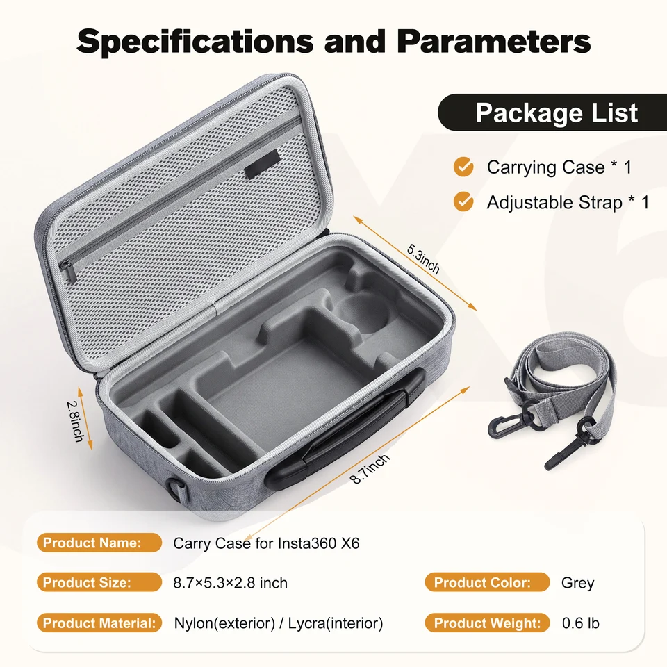 Estuche de Transporte para Insta360 X6 Bolsa Antirrayas Viajera para Insta360 X6 Equipo de Cámara 6