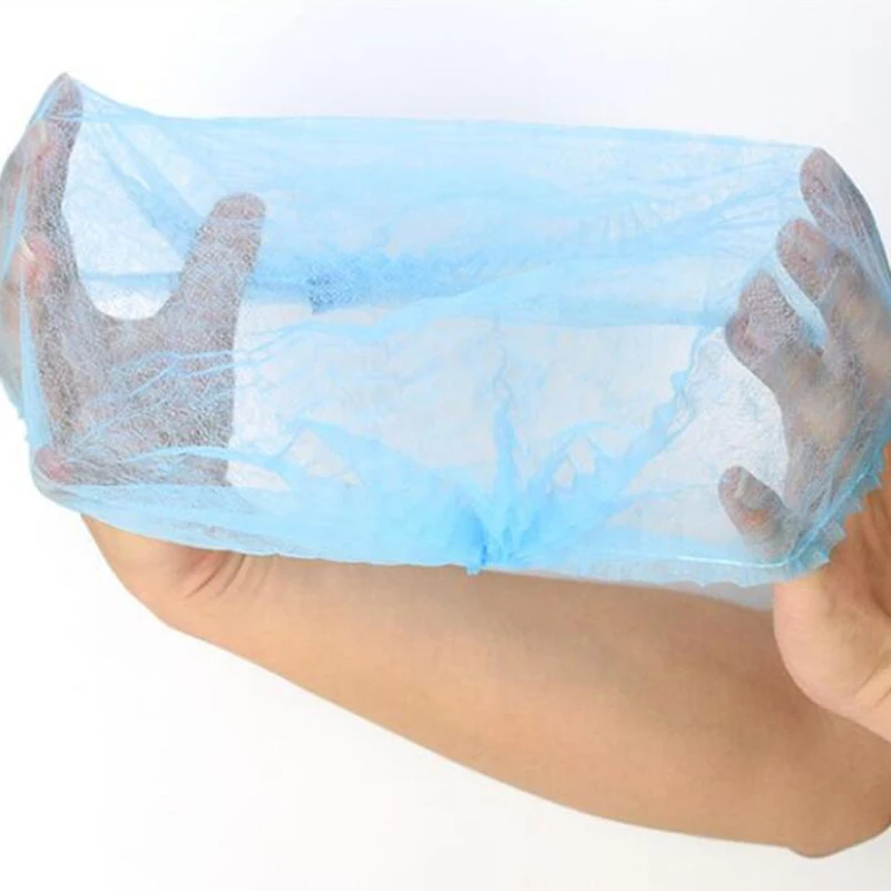 100pcs cappello a strisce monouso in tessuto Non tessuto tappo antipolvere per officina dell'hotel cuffia da doccia bianca blu per accessori di bellezza per parrucchieri Spa