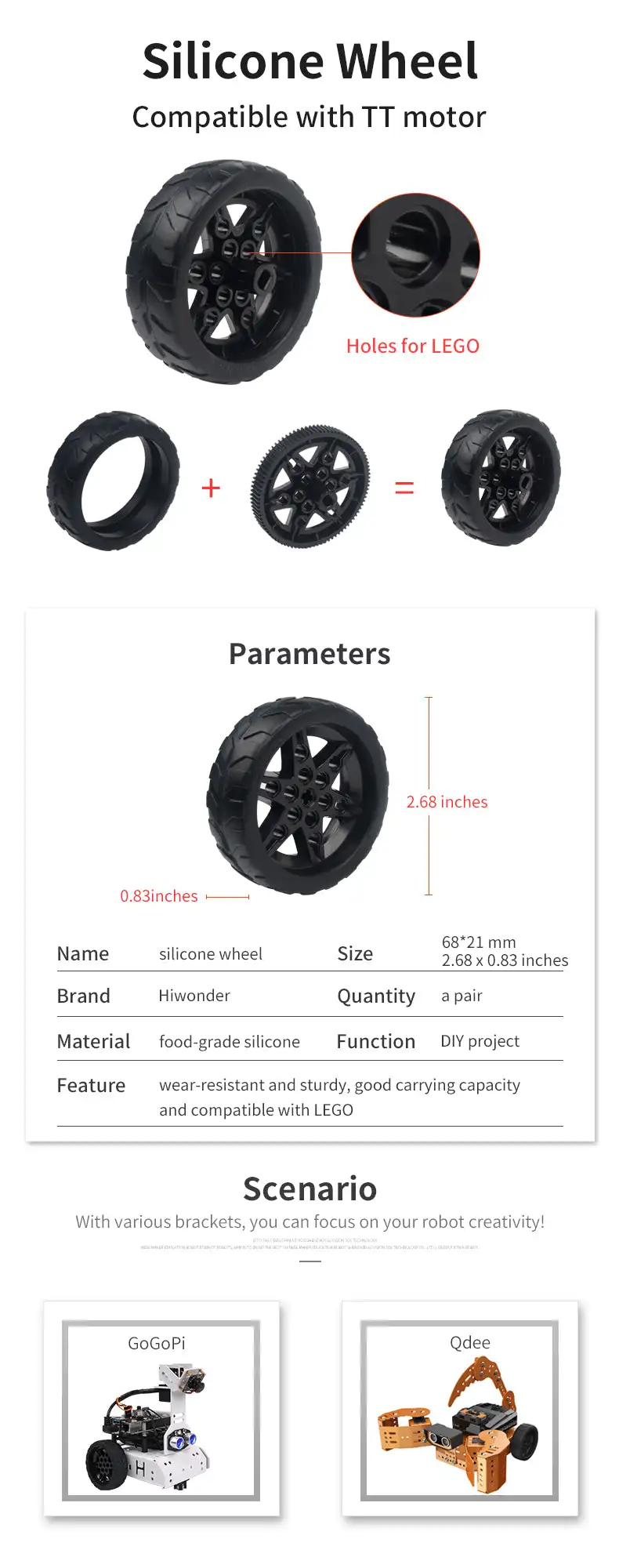 Rueda de silicona Hiwonder Robot Car TT Motor rueda para bricolaje