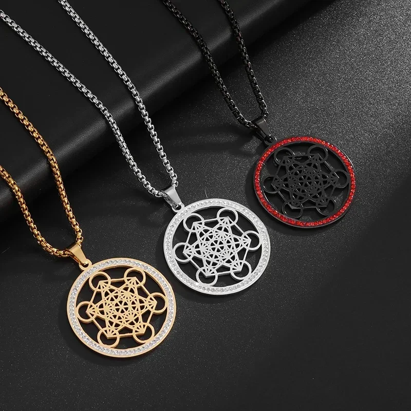 Stainless Steel Zircon Solomon's Six-Pointed Star Magic Circle Pendant Necklace for Men and Women Hip-Hop Lucky Amulet Jewelry