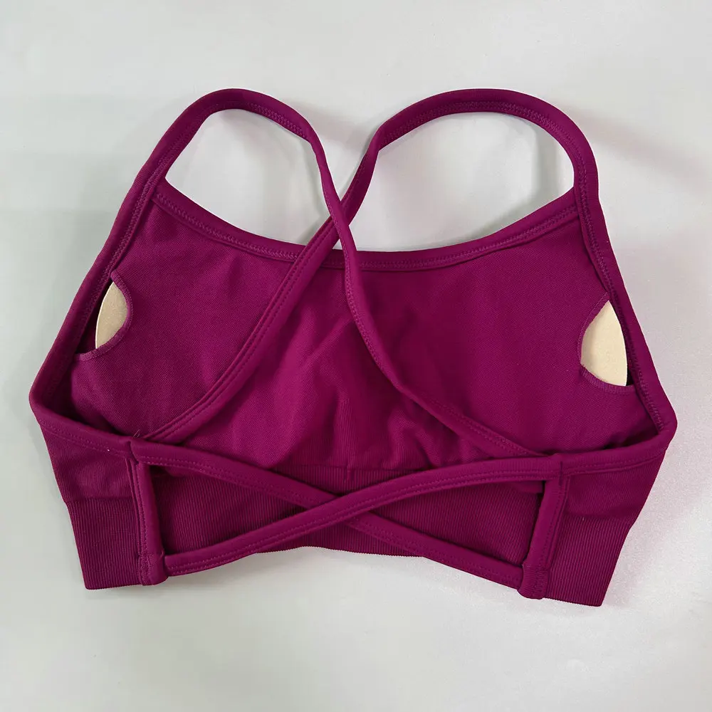 Pericic Damen Nahtloser Yoga-BH Rückenfreier Sport-BH Gepolstertes Sexy Top Kreuzrücken Gym Crop Top Fitness Sportunterwäsche – Detail 9