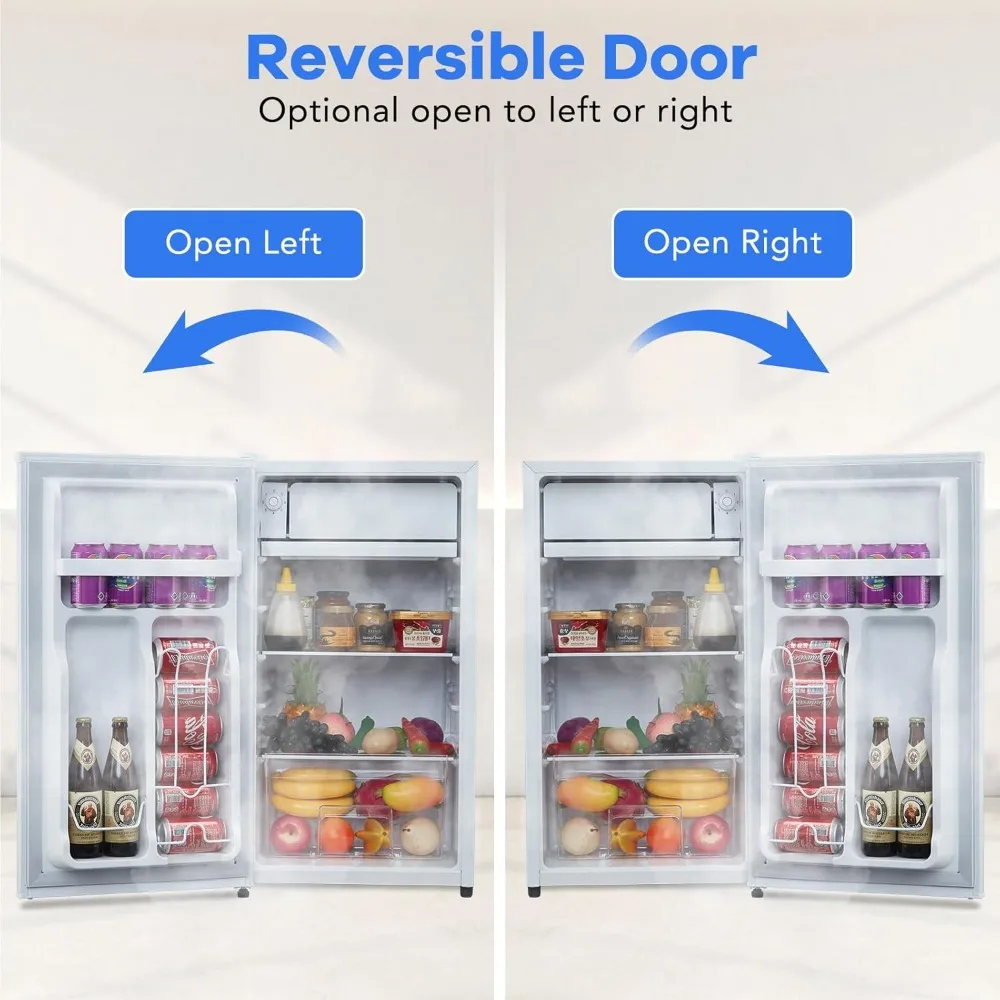 ثلاجة صغيرة مع فريزر -3.2Cu.Ft، ترموستات قابل للتعديل 7 مستويات، درج هش، أرفف زجاجية قابلة للإزالة، باب قابل للعكس، لـ