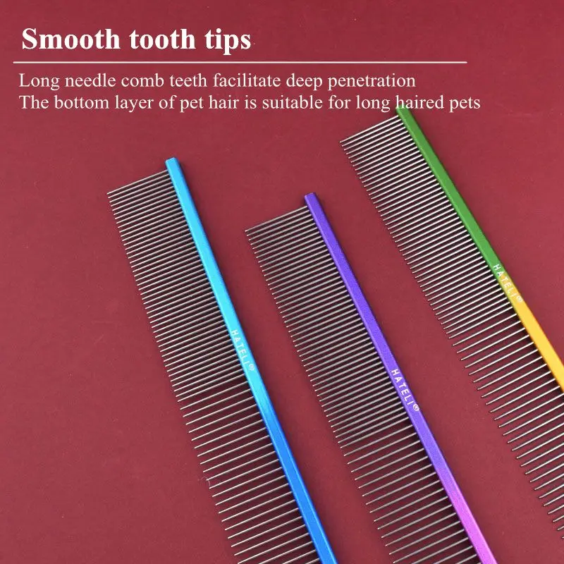 19cm Pet Rainbow Comb Dog Cat Grooming Comb Stainless Steel Pet Comb Dense Teeth Cleaning Brush Hair Removal Pet Supplies