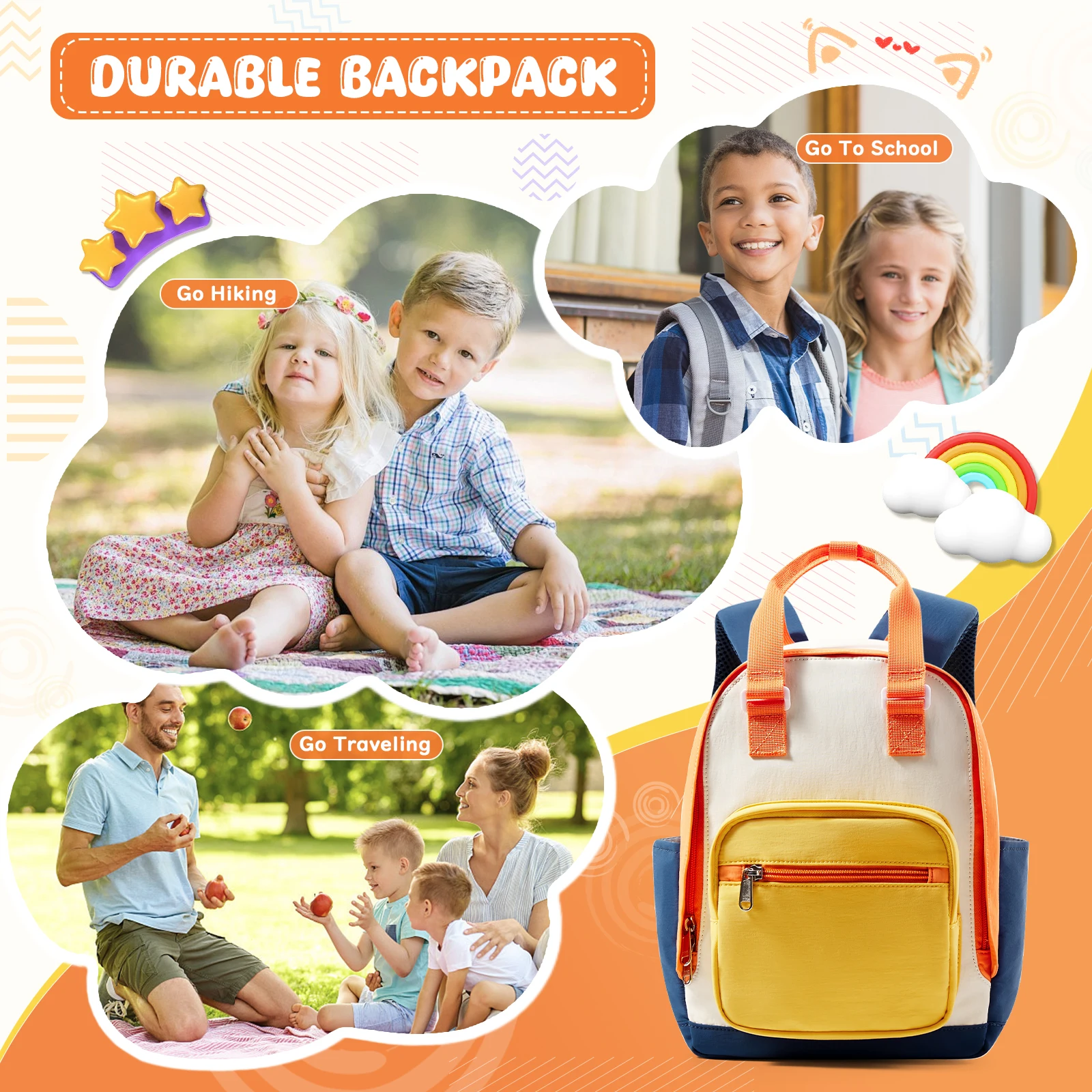 حقائب ظهر للأطفال لطيفة للغاية ، حقيبة مدرسية ، حقيبة ظهر للأطفال ، تصميم تباين الألوان ، متعدد الألوان ، اختياري