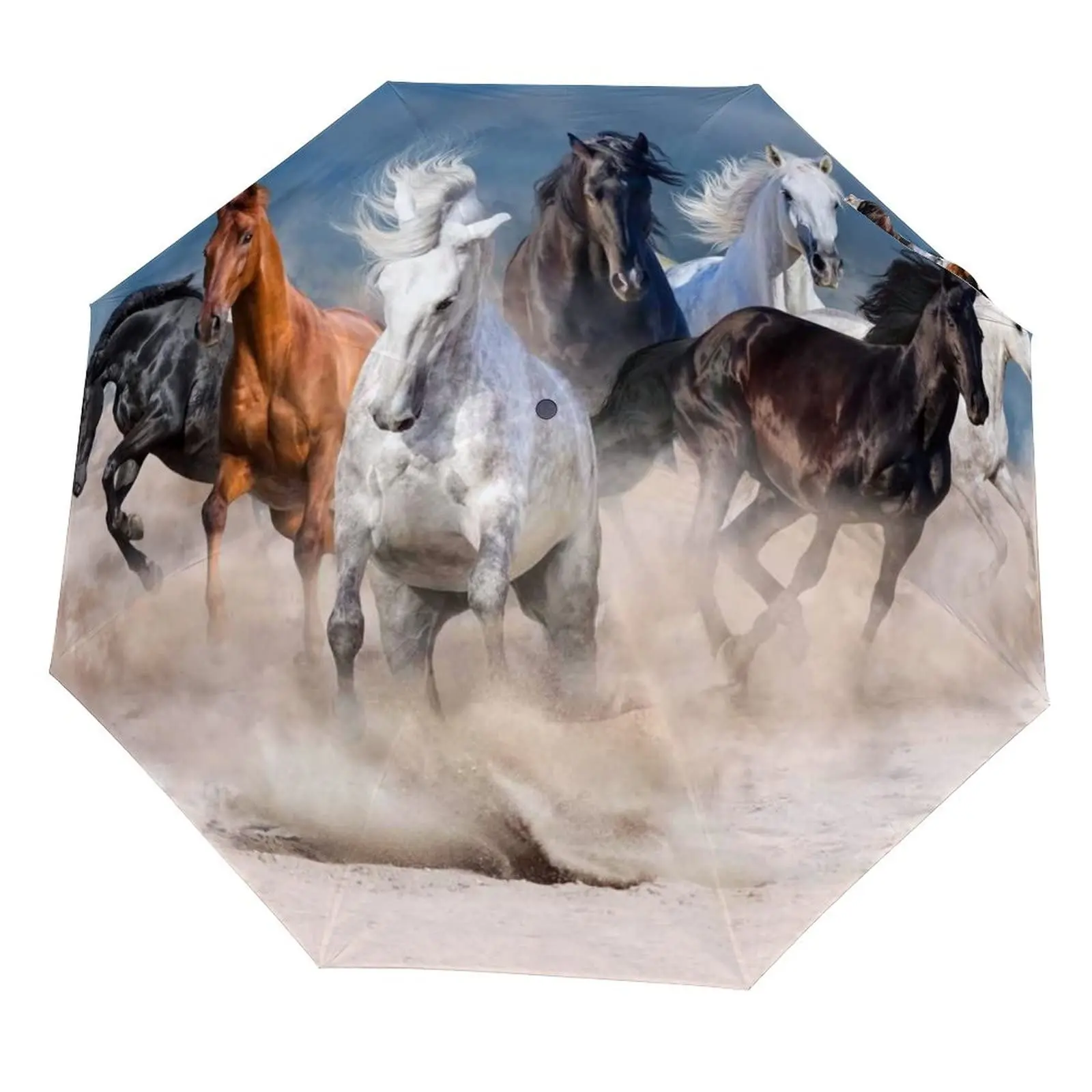 Galloping Horses Rain Sun Umbrellas Farmhouse Horse Animal Lightweight Windproof Folding Travel Umbrella for Adults Teens Men