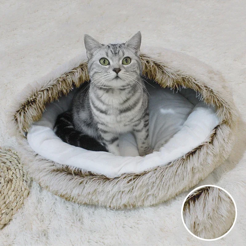 Pet Bed Cat  Dog Sleep Bag Cat Nest Kennel For Small Dog Cat Winter Long Plush Round Cushion Cat Dog Pet House Warm Pet Basket