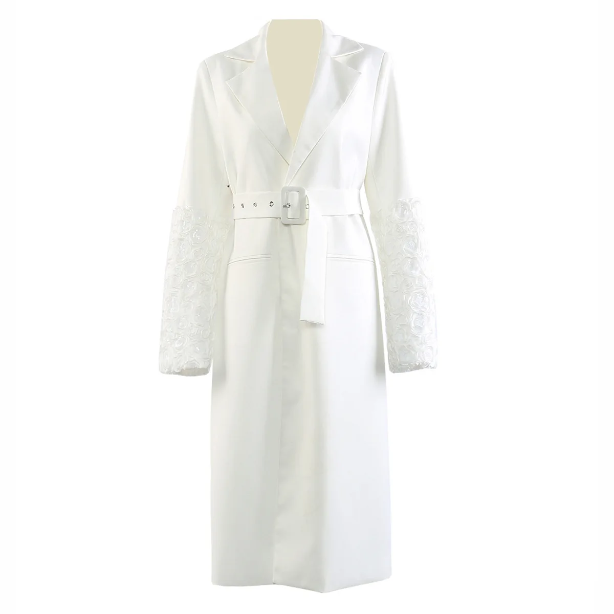 SuperAen 2025 otoño puño empalme cuentas flor traje largo abrigo gabardina con cinturón mujeres