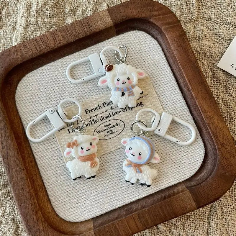 Cute Cartoon Lamb Keychain Kawaii White Sheep Pendant Creative Ornament for Car Keys Handbags Holiday Gift