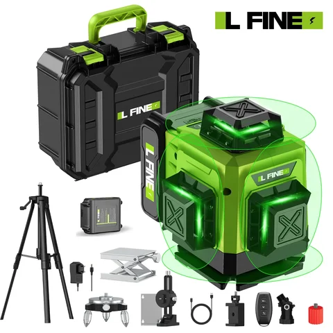 Lfine 4D 셀프 레벨링 전문 레이저 레벨, 삼각대 및 여행 가방 포함, 수평 및 수직 레이저 레벨 도구, 16 라인, 360 °