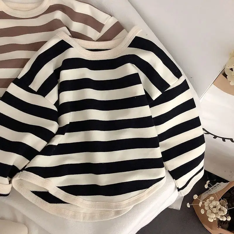 MiniAinis Spring Autumn New Girls Long Sleeve Striped T Shirt Boys Cotton O-neck Hoodies Kids Tops Children Undershirt 1-6 Years