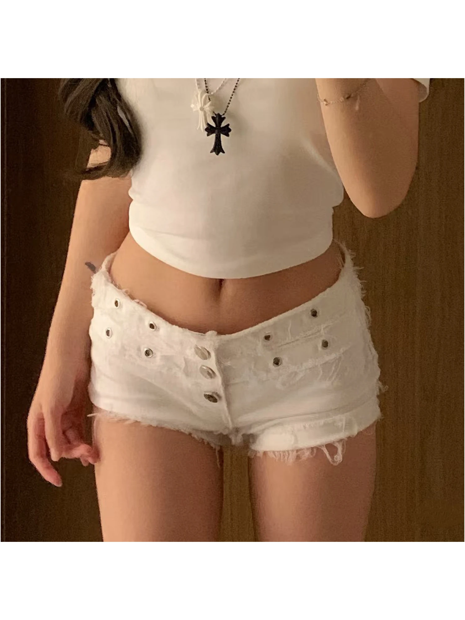 

Женские белые джинсовые джинсовые шорты с низкой посадкой, пляжные джинсовые шорты, сексуальные шорты для ночного клуба 2000-х годов Y2k Gyaru, узкие шорты