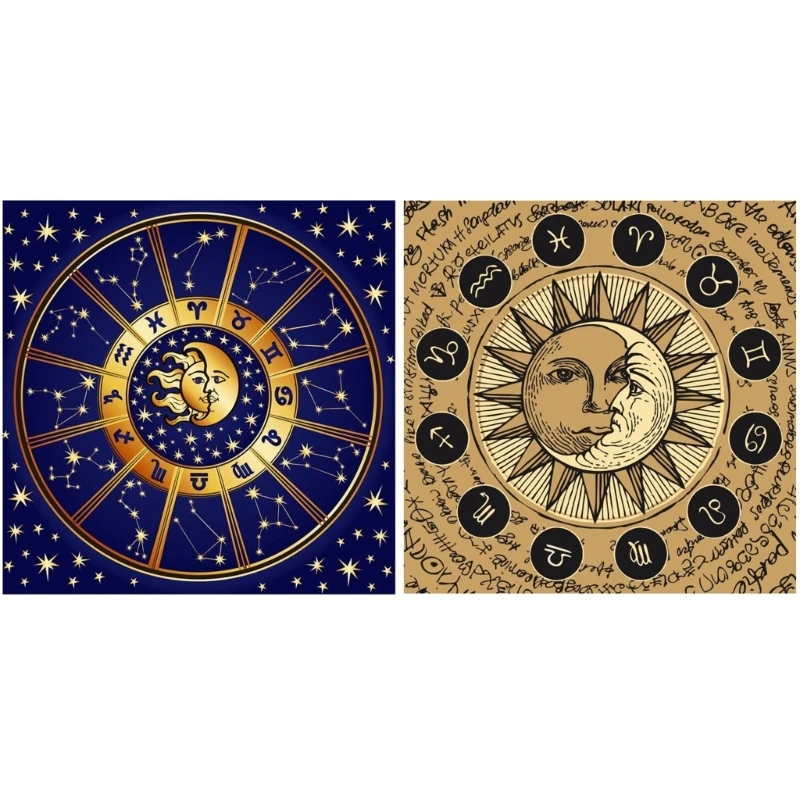 F1FD Constellations Tarot Pattern Tablecloth Mushroom Skull Tapestry Board Game Luck Altar Cloth Background Tapestry Home