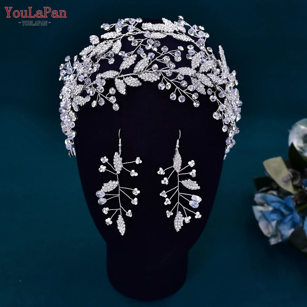 

YouLaPan Rhinestone Wedding Tiara Bridal Headband Hair Accessories for Party Handmade Alloy Leaf Woman Bride Headpiece HP398