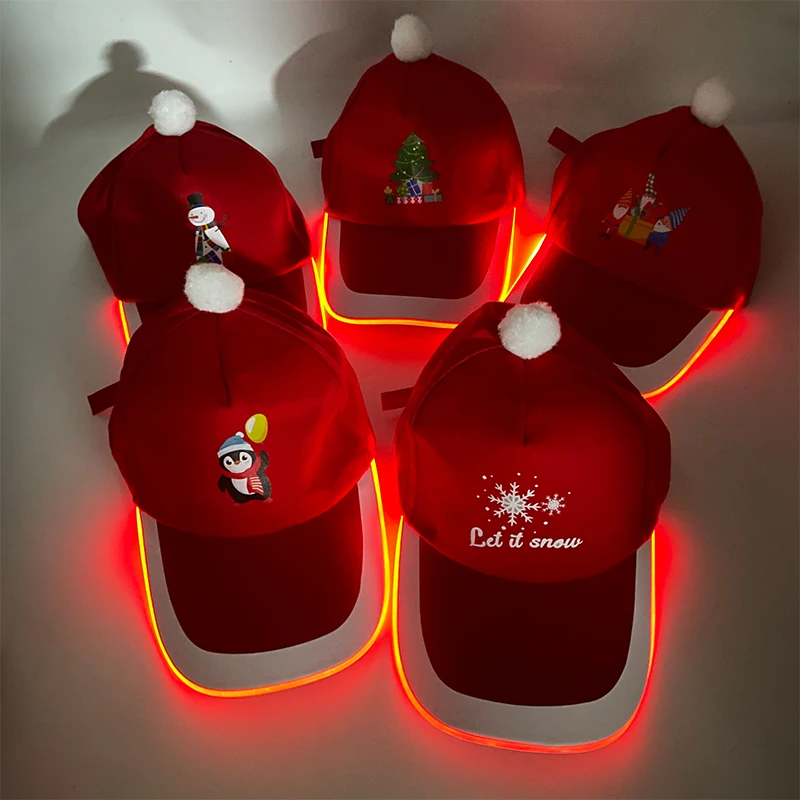 LED Christmas baseball hat Christmas Tree Snowman Pattern Men\'s and Women\'s Baseball Caps Christmas Happy Near Year Light Hat