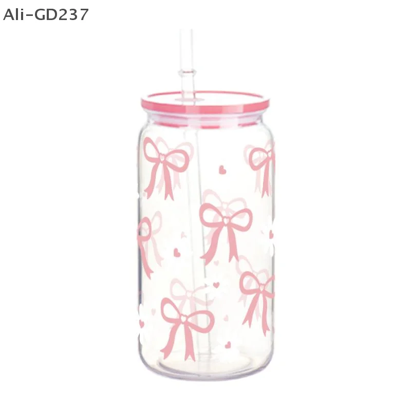 

1Pc INS Sweet 401-500ML Transparent Glass Coffee Tea Drinking Cup Girls Summer Lemon Fruit Juice Cup Water Cup Gifts