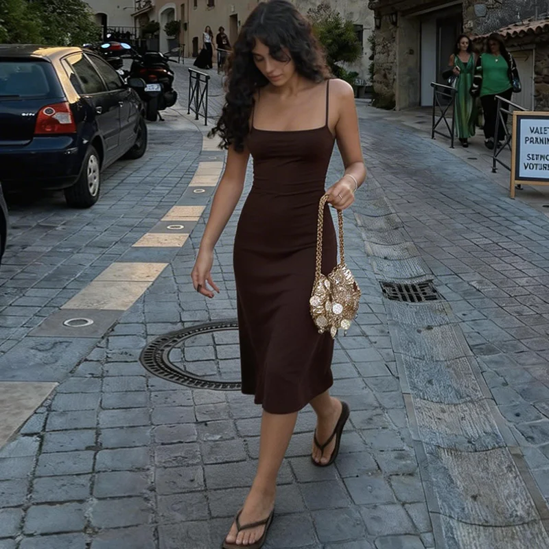 Hugcitar Damen-Kleid, elegant, einfarbig, sexy Midikleid, ärmellos, rückenfrei, Sommerkleidung, Geburtstagsfeier, Urlaub – Detail 16