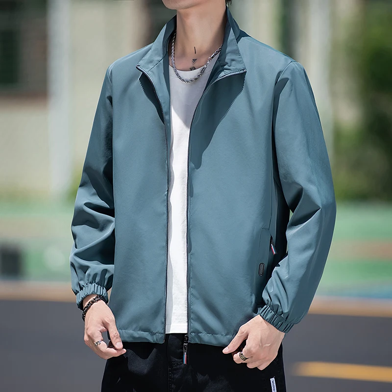 

Men's Busin Casual Jaet Spring Autumn New Faion Youthful Pure Color Top Bla Collar Coat Regular Length Commute Sle