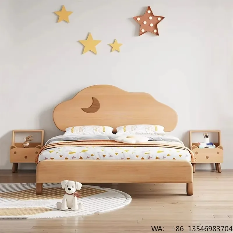 

Rainbow Cloud Colorful Kids Bed Frame Wooden Upholstered Soft Anti-Collision Bedroom Sleeping Furniture