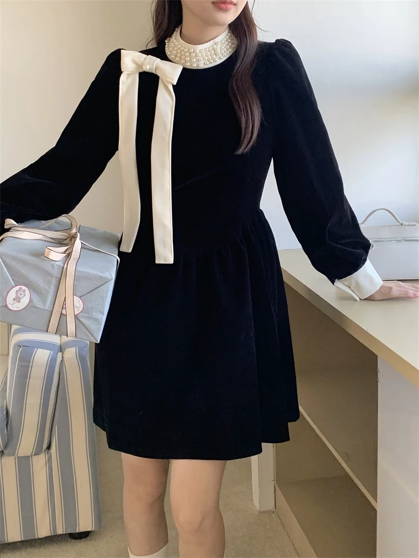 

Alien Kitty 2024 Elegant Velvet Chic Slim Dress Women Daily Party Wedding Office Lady Princess Vintage High Street Gentle OL