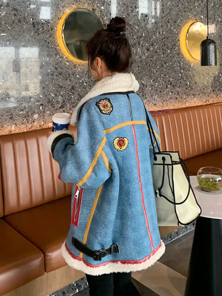 Autunno Inverno Nuovi cappotti Donna Giacca calda in cashmere Patchwork Appliques High Street Allentato Ladies Chic Outwear Cappotti femminili