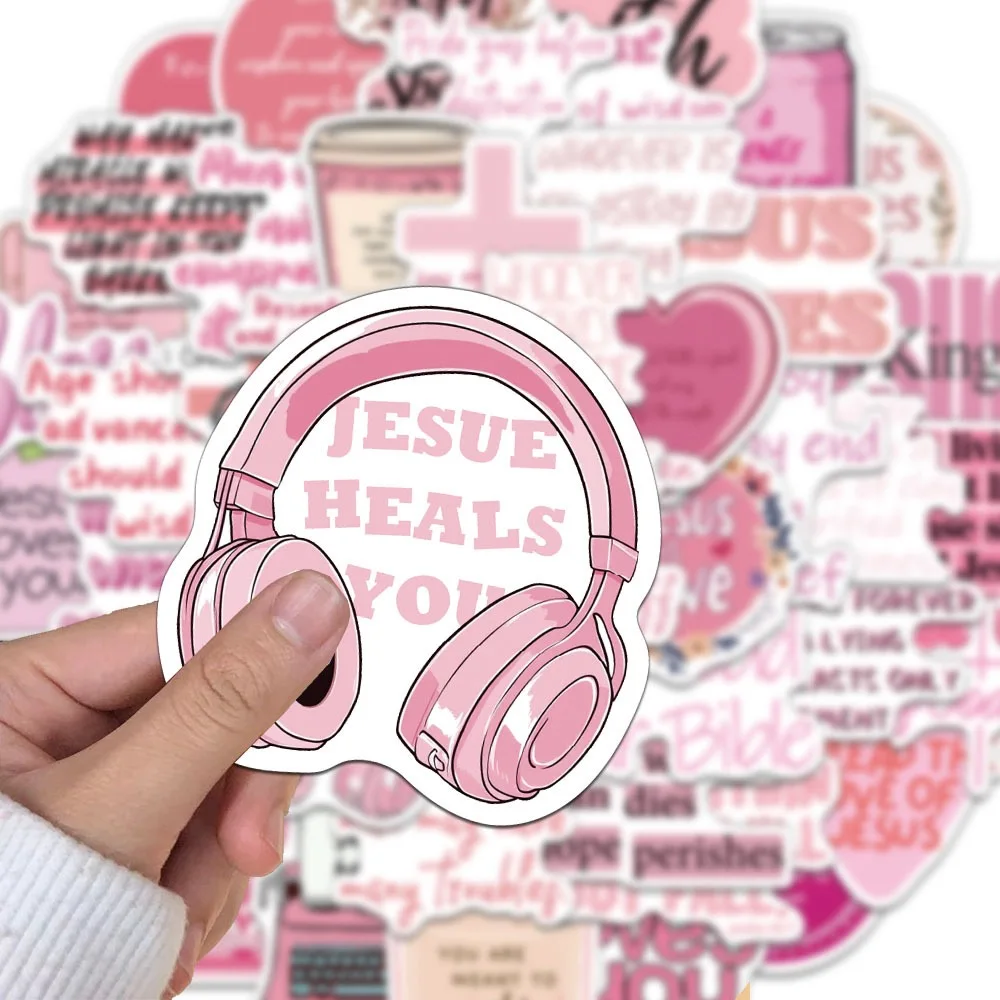 

10/50pcs Aesthetic Pink Bible Jesus Christian Stickers Waterproof Graffiti Notebook Water Bottle Phone Decals Decoration Sticker