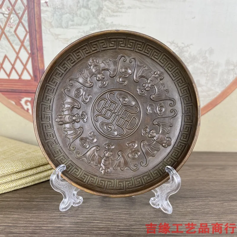

Retro Wufu Shou plate, antique and old handicrafts home decoration ornaments copper brackets.