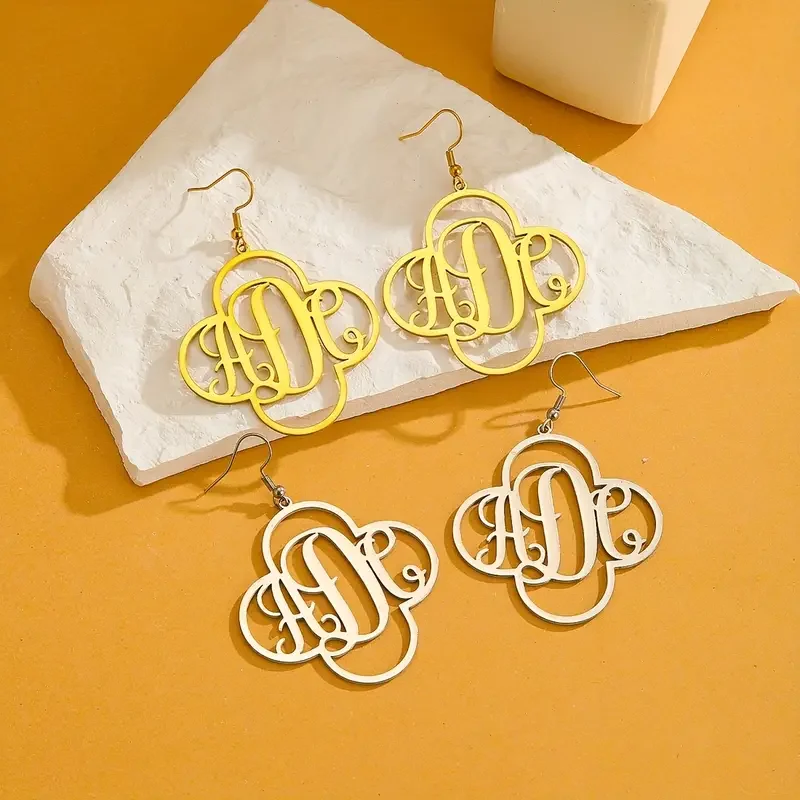 

Custom 3 Initial Monogram Hanging Earrings For Women Elegant Wedding Party Stainless Steel Nameplate Hoop Earrings Jewelry Gifts