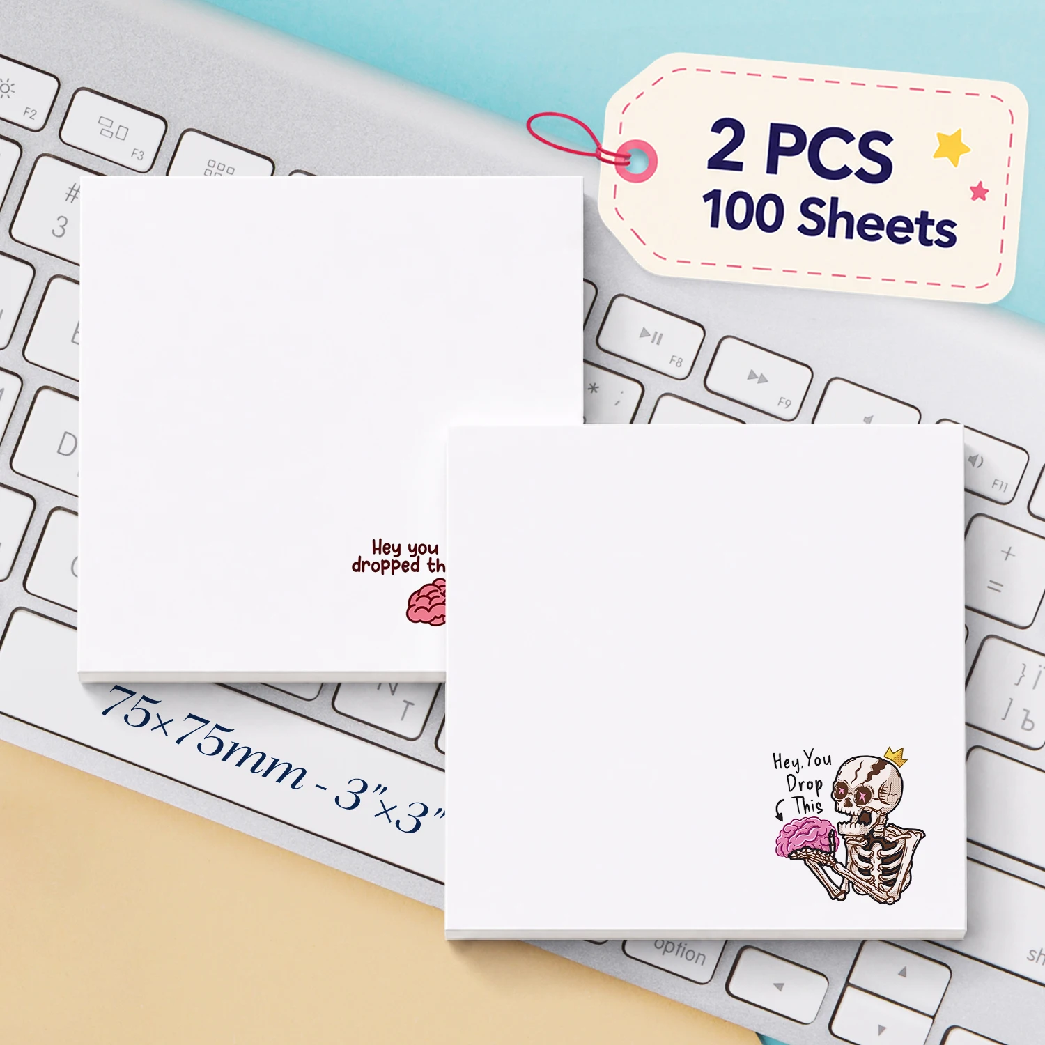2PCS Funny Skeleton Brain Self Adhesive Sticky Notes 100 Sheets Dropped This Humor Memo Pads Gothic Office Stationery