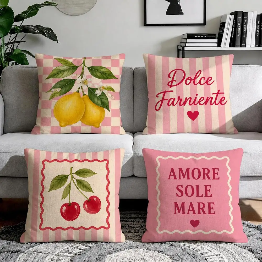 Italian Vintage Girl Style Cushion Cover Natural Breathable Durable Linen Printed Decor Pillow Case Sofa Bedroom