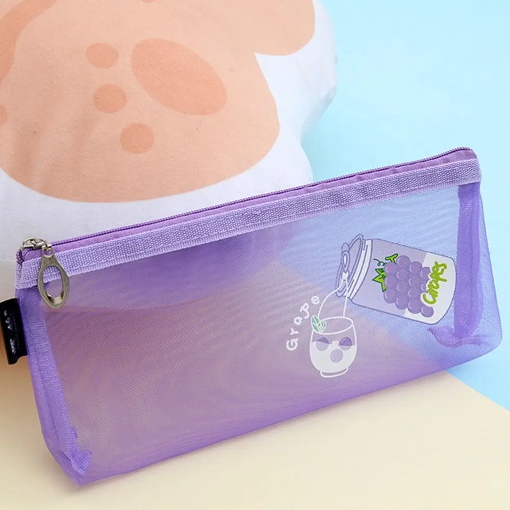 Pen Pencil Pouch Cute Mesh Pencil Case Creative Cartoon Net Pen Bag Breathable Large-Capacity Stationery Storage Bag School