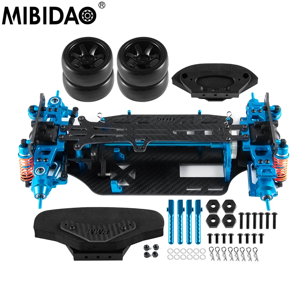 MIBIDAO Aluminium & Plastic Frame Chassis with Shock Absorbers Wheels Belt Drive Swing Arm For Tamiya TT01 1/10 RC Car Parts