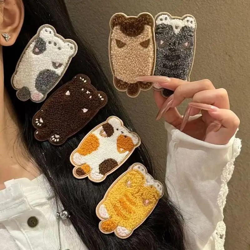 New1/6pcs Cute Crouching Cat Series Bangs Magic Paste Hair Sticker Women Hair Styling Tool
