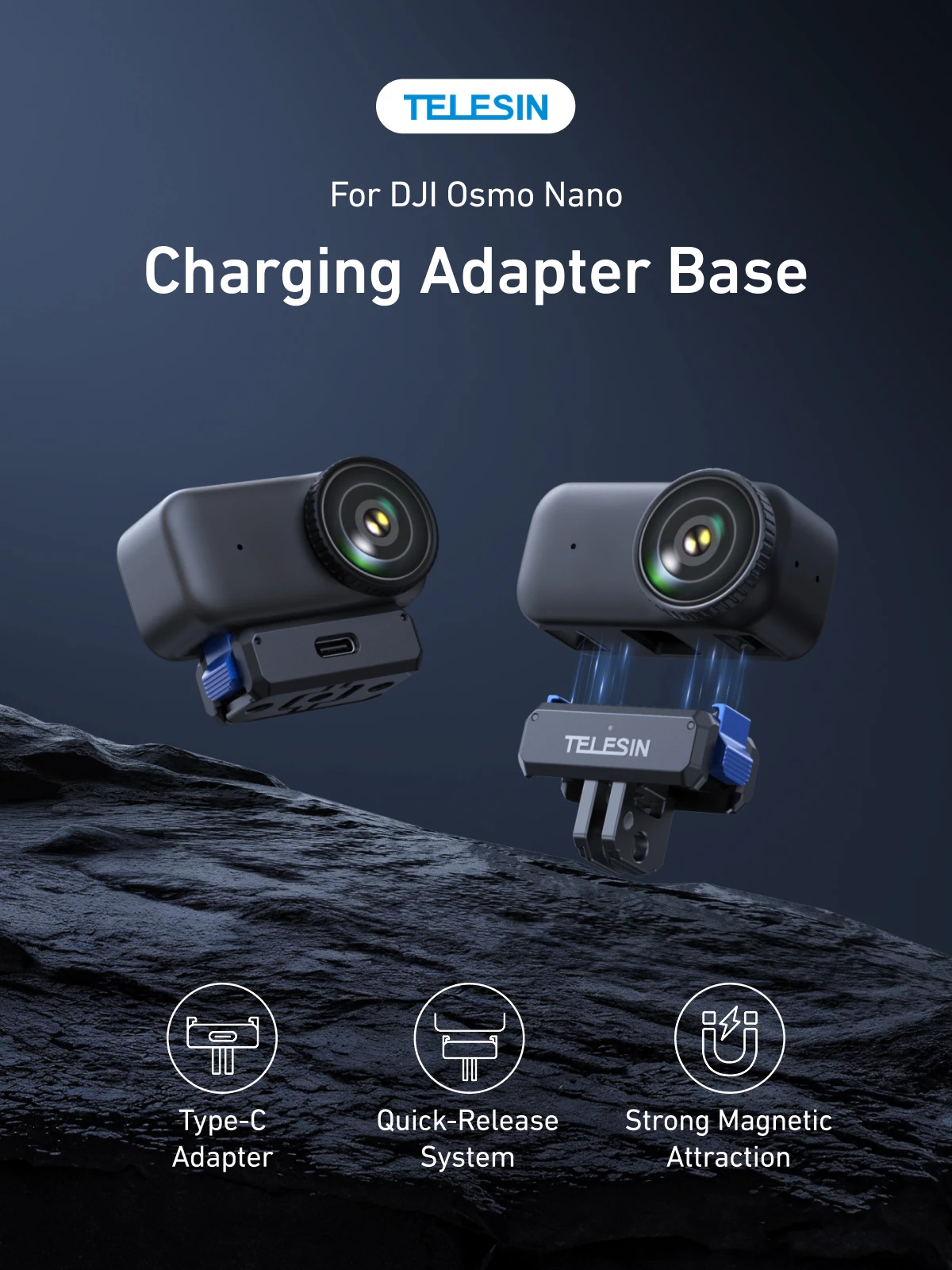 TELESIN Voor DJI OSMO Nano Magnetische Quick Release Twee Klauw Opladen Adapter Mount Dual Claw Interface Actie camera accessoires - afbeelding 2