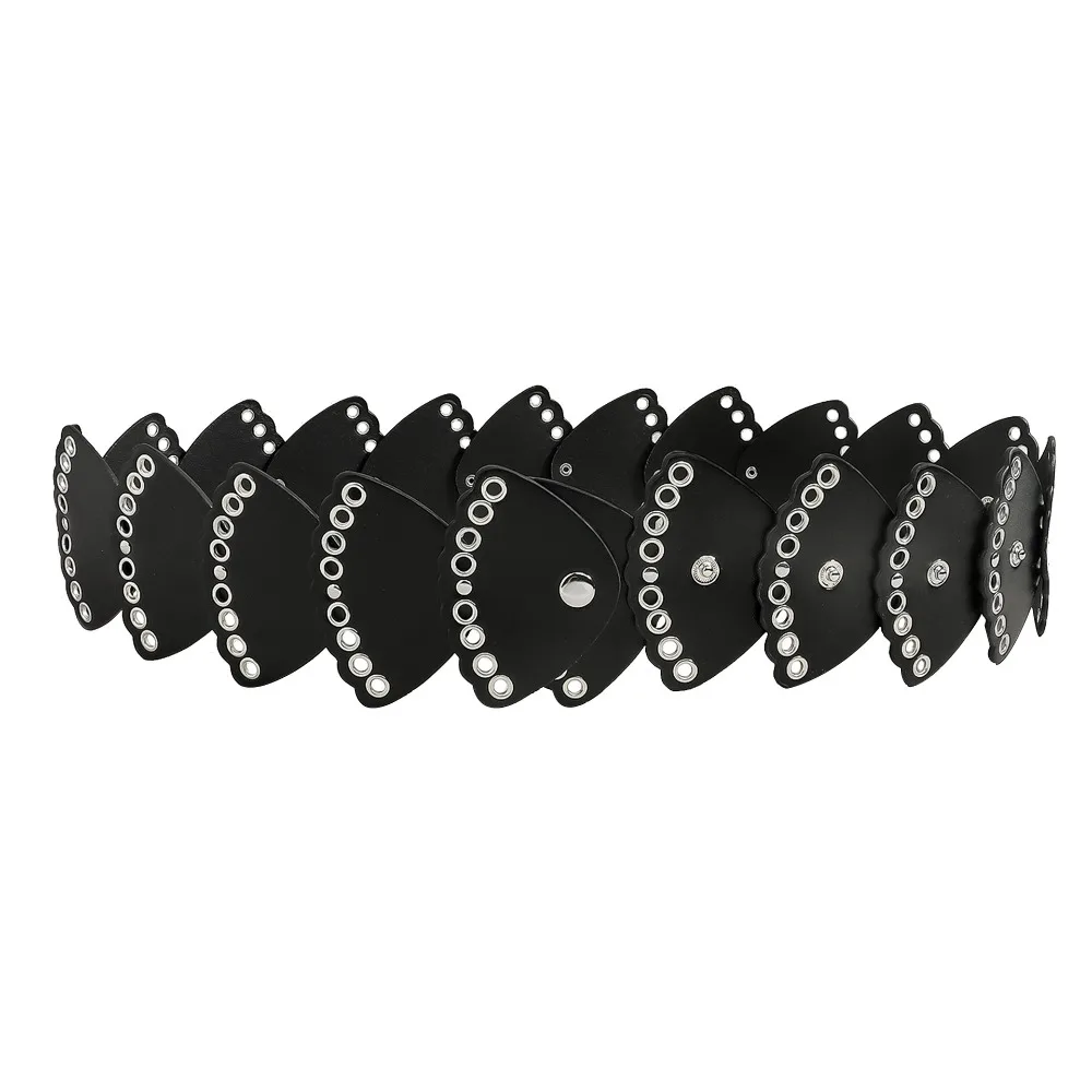 

Versatile Exaggerated Fan-shaped Splicing Belt PU Leather Punk Wide Women's Belt Western Style Y2k Rivet Waist Belt Skirt