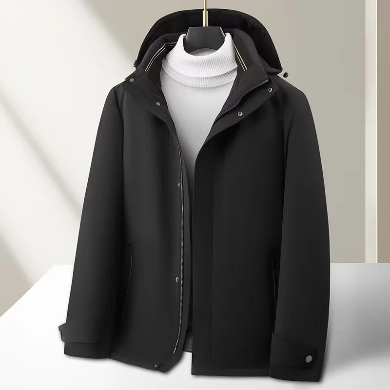 Autumn/Winter New Men's Goose Down Jacket with Thick Velvet for Warmth High Quality Business Light Luxury Hooded Goose Down Coat