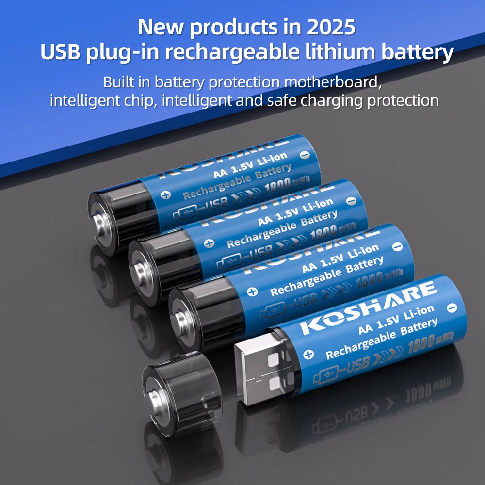KOSHARE AA 1.5V Li-ion Rechargeable Batteries 1800mWh USB Lithium AA Battery For  remote control mouseElectric toy+ Type-C Cable
