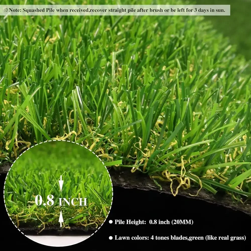 5ft x 10ft 0.8 Multi-Tone Artificial Grass Mat for Indoor/Outdoor, Pet-Friendly Lawn Cover, Customizable Sizes