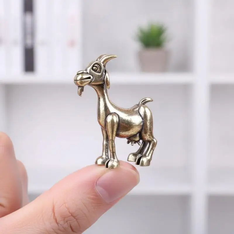 1Pcs Vintage Brass Goat Statue Retro Animal Sculpture Tea Pet For Home Office Decor Ideal For Collectors