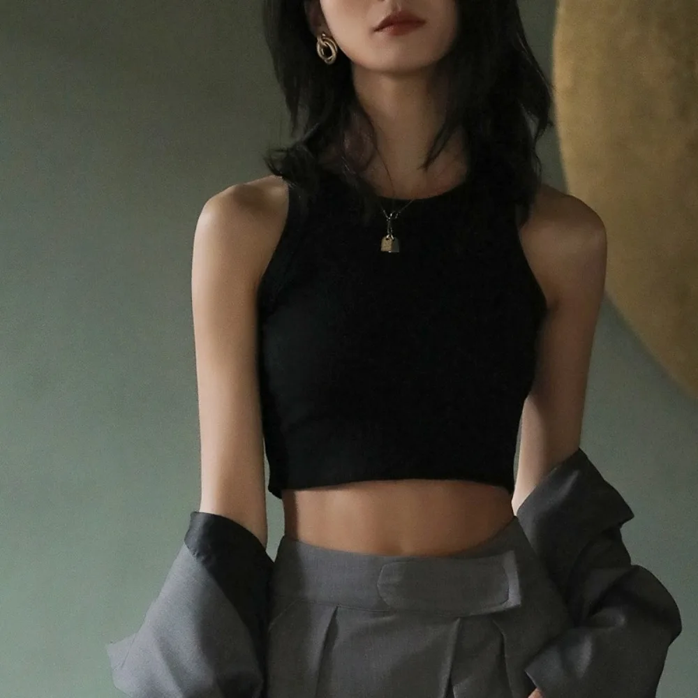 Casual Woman Tops Neck Summer Basic Shirts White Black Sports Yoga Crop Top Outdoor Vest Off Shoulder Female Sexy Tank Top Women image 6