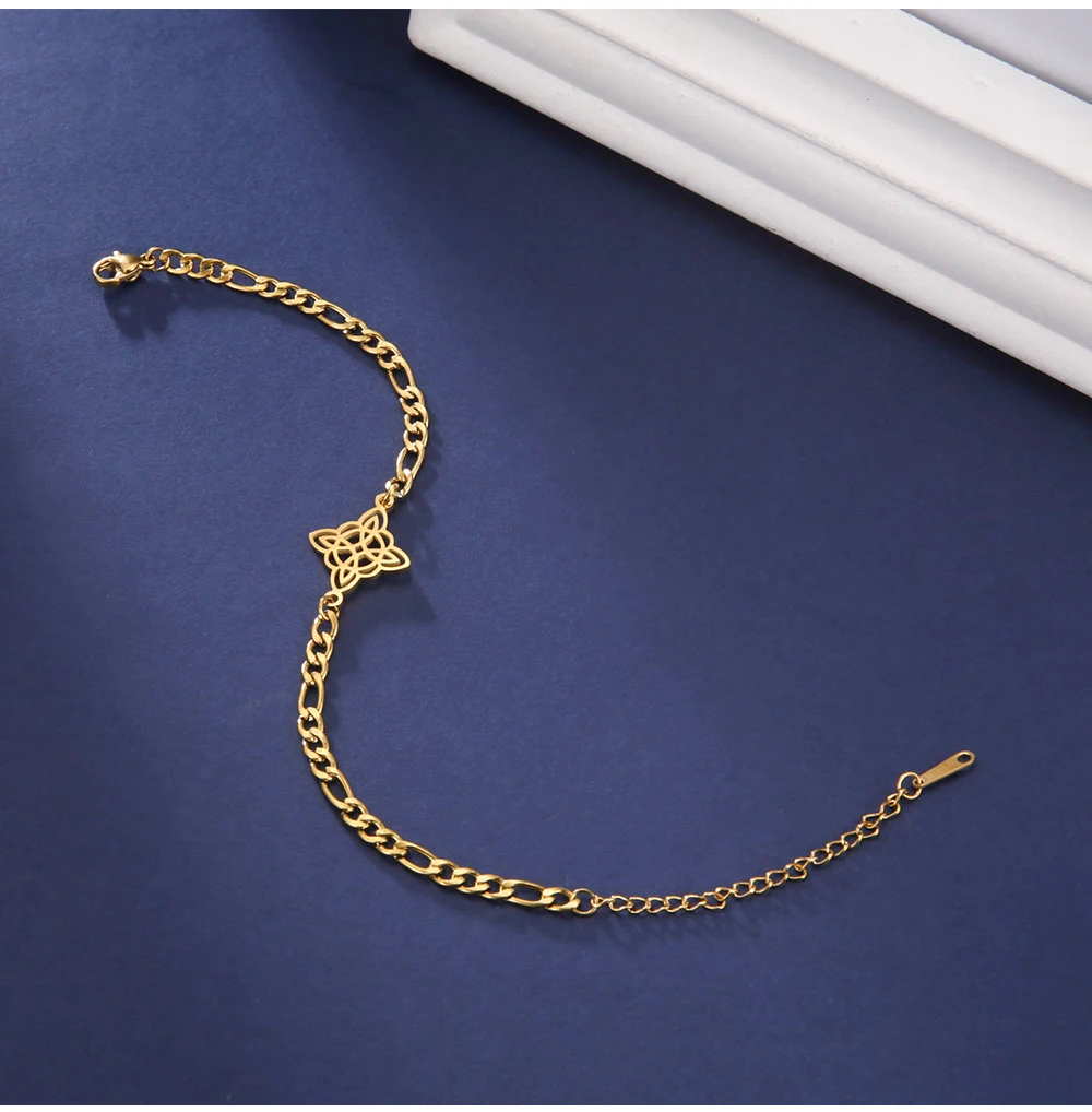 COOLTIME Edelstahl-Armband mit Hexenknoten-Anhänger, Figaro-Kettenarmband für Frauen, Wicca-Amulett-Schmuck, Geschenk zum Frauentag – Detail 7