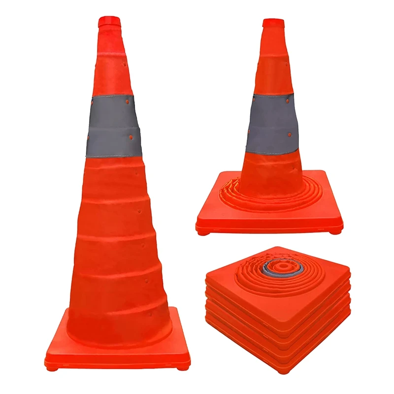 

4-Pack Collapsible Traffic Cones, 28 Inch On-Street Parking Orange Safety Cones, Multipurpose Construction Cones