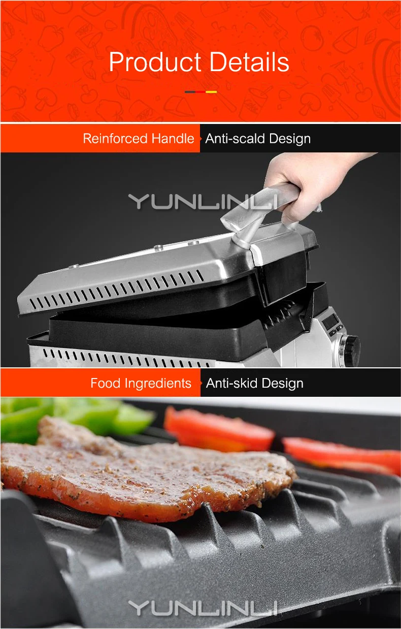 Sartén para carne de acero inoxidable Parrilas Electricas, parrilla profesional, cocina para carne, máquina de barbacoa, Churrasqueira Elétrica