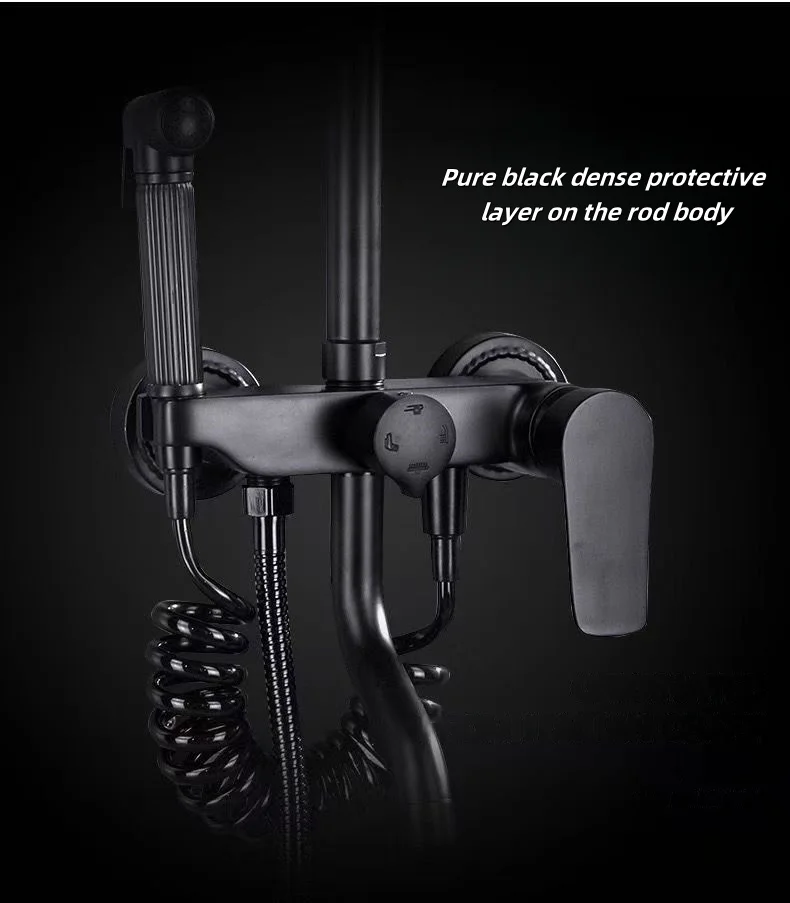 Factory Economic Matte Black Rainfall Shower Column Set With Shower Head Modern Four Function Brass Shower Set With Storage