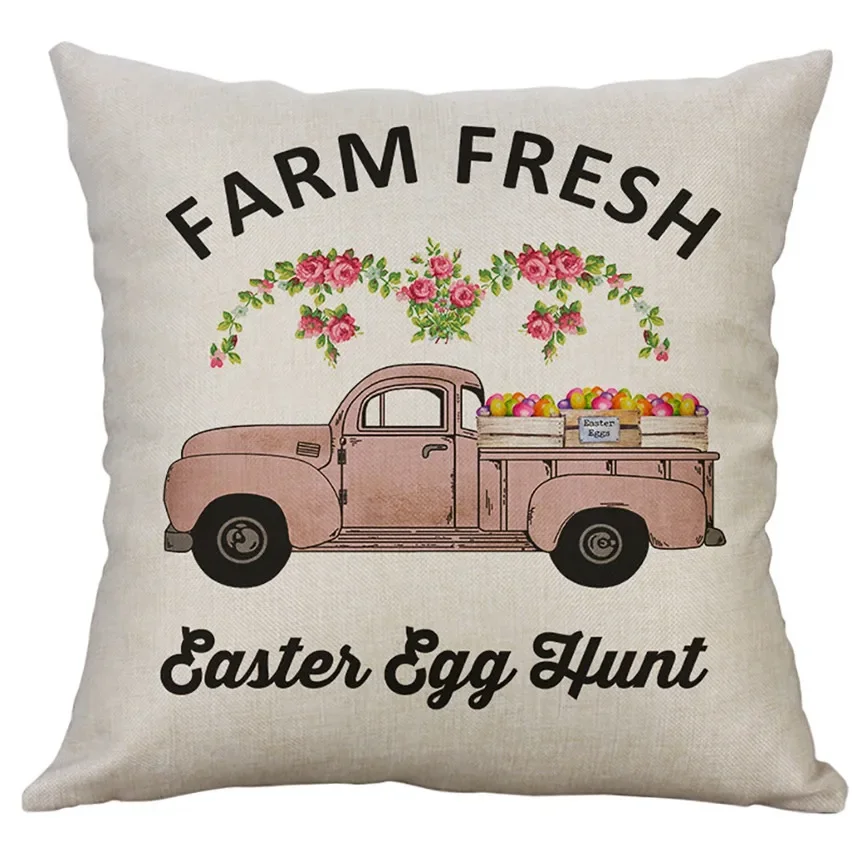 Easter Egg Hunt Festival Cushion Cover Cotton Linen Decorative Pillow Cover Pillowcase for Car Seat Sofa Home Decoration 45X45CM