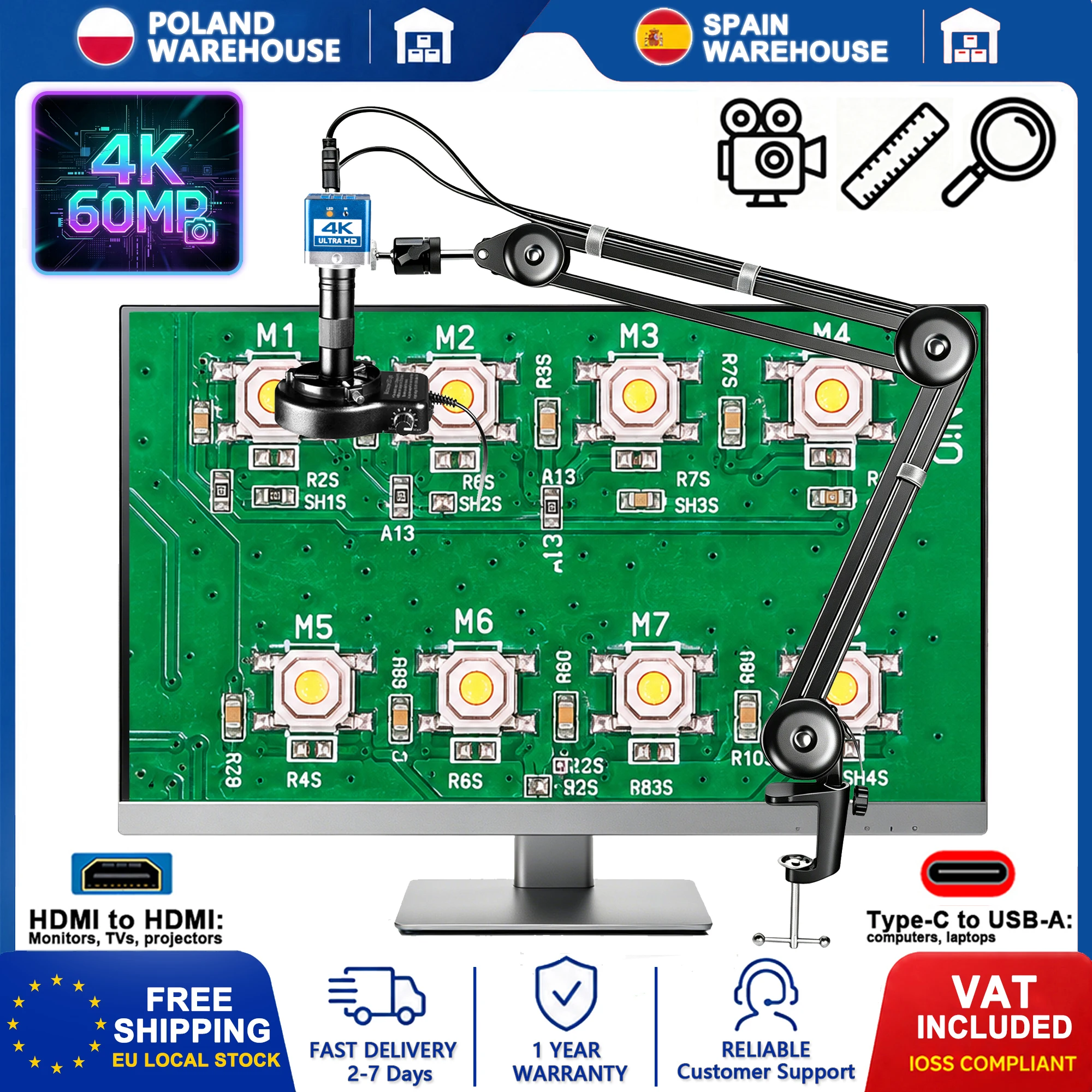 Microscopio Digitale per Elettronica YIZHAN 4K 60MP, Microscopio Digitale HDMI USB da 1/2.7 pollici, microscopio video con zoom 150X e 180X per riparazione PCB | Microsaldatura | Ispezione SMD